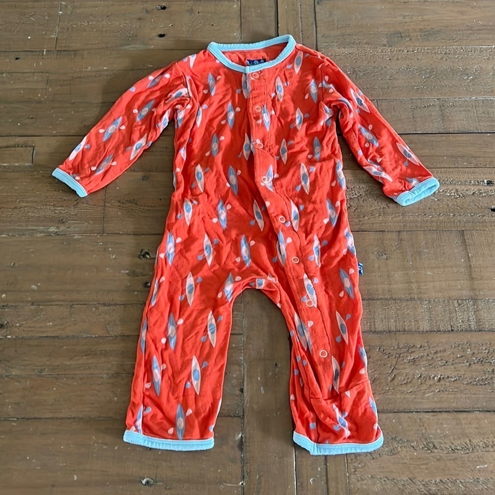 Kickee pants orange canoe bamboo back flap romper